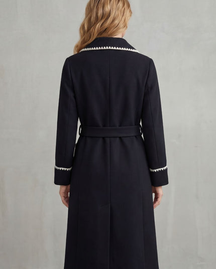 Women's Contrast Trim Longline Wrap Winter Coat