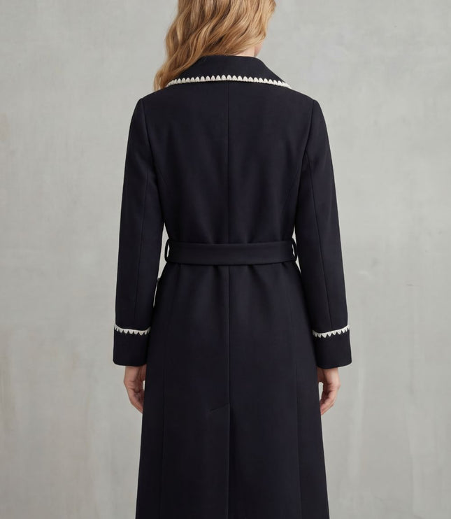 Women's Contrast Trim Longline Wrap Winter Coat
