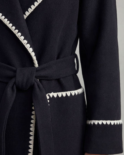 Women's Contrast Trim Longline Wrap Winter Coat