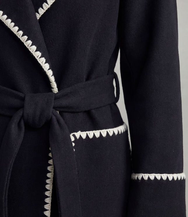 Women's Contrast Trim Longline Wrap Winter Coat