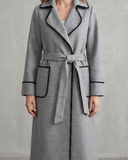 Women's Contrast Trim Longline Wrap Winter Coat