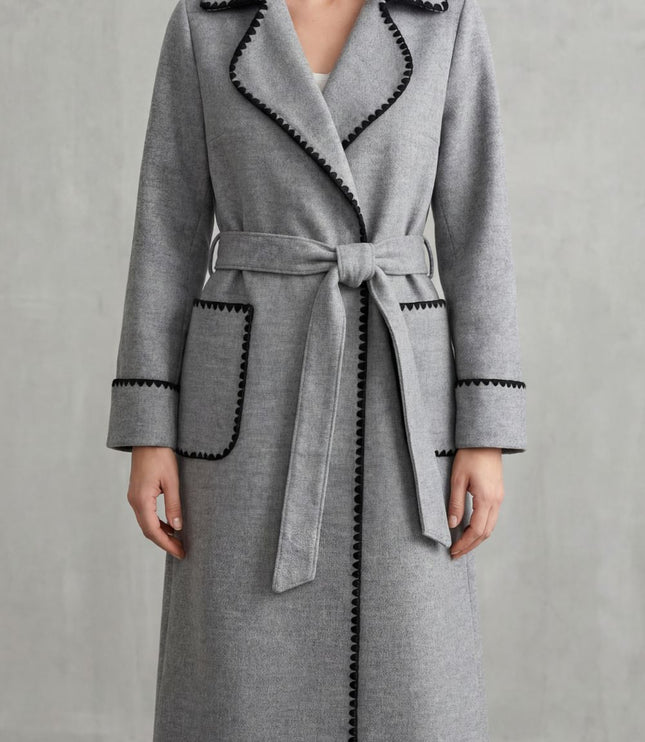 Women's Contrast Trim Longline Wrap Winter Coat