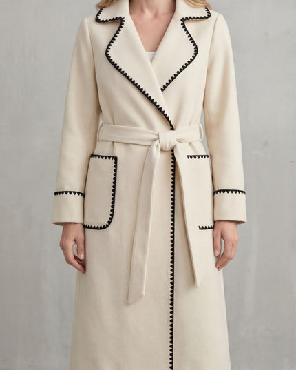 Women's Contrast Trim Longline Wrap Winter Coat