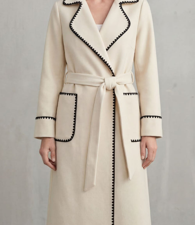 Women's Contrast Trim Longline Wrap Winter Coat