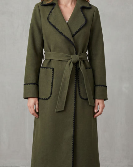 Women's Contrast Trim Longline Wrap Winter Coat