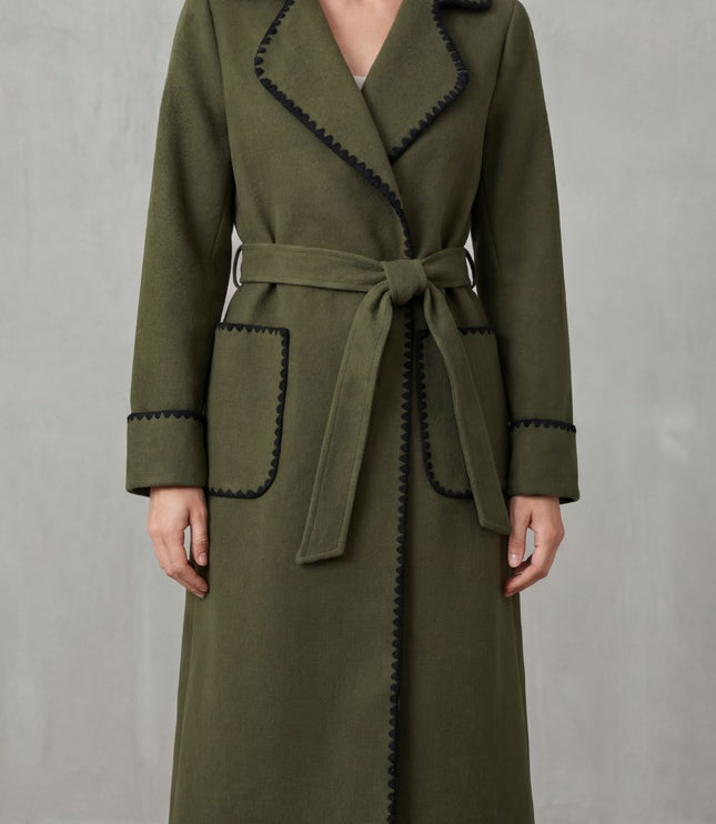Women's Contrast Trim Longline Wrap Winter Coat