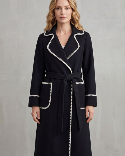 Women's Contrast Trim Longline Wrap Winter Coat