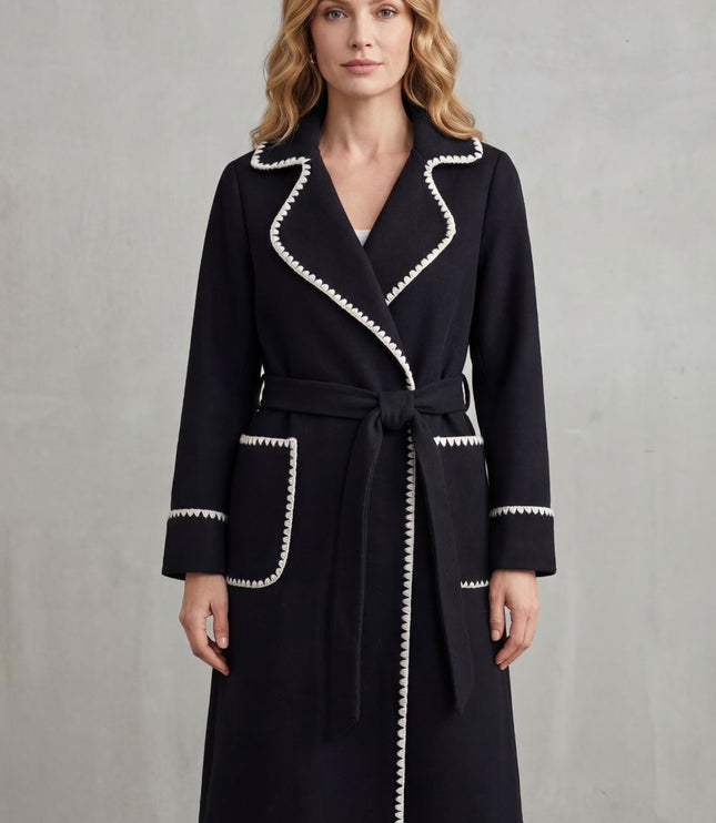 Women's Contrast Trim Longline Wrap Winter Coat