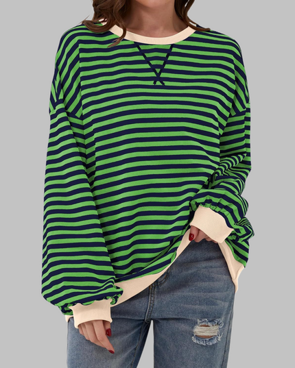 Women's Contrast-Trim Striped Sweatshirt in a Retro Palette