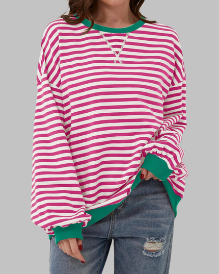 Women's Contrast-Trim Striped Sweatshirt in a Retro Palette