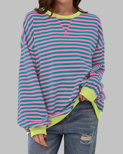 Women's Contrast-Trim Striped Sweatshirt in a Retro Palette