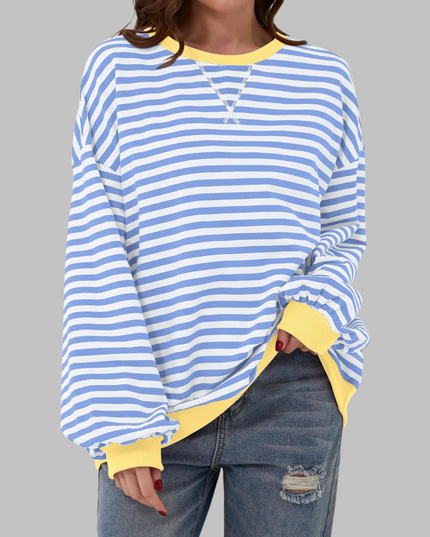Women's Contrast-Trim Striped Sweatshirt in a Retro Palette