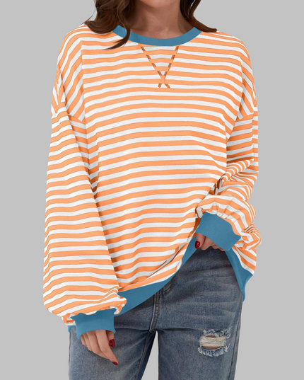 Women's Contrast-Trim Striped Sweatshirt in a Retro Palette