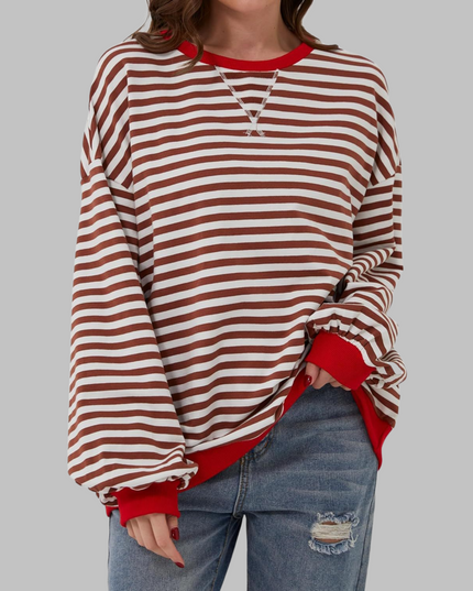 Women's Contrast-Trim Striped Sweatshirt in a Retro Palette