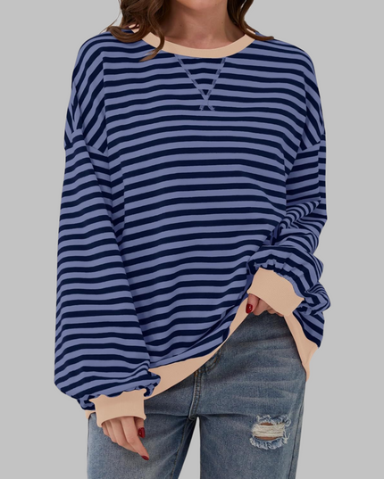 Women's Contrast-Trim Striped Sweatshirt in a Retro Palette
