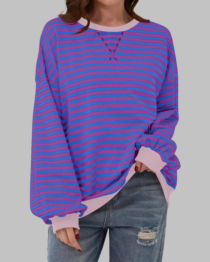 Women's Contrast-Trim Striped Sweatshirt in a Retro Palette