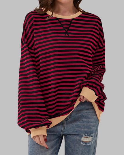 Women's Contrast-Trim Striped Sweatshirt in a Retro Palette