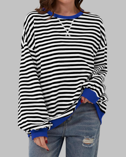 Women's Contrast-Trim Striped Sweatshirt in a Retro Palette