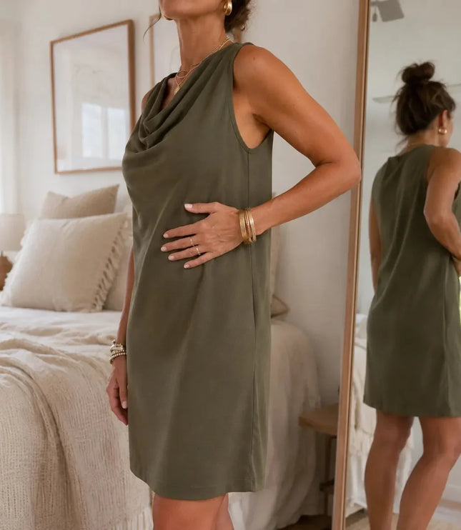 Women's Cowl Neck Sleeveless Mini Shift Summer Dress