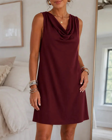 Women's Cowl Neck Sleeveless Shift Mini Summer Dress