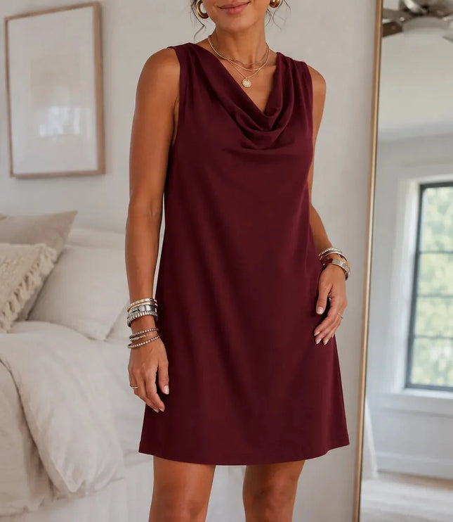 Women's Cowl Neck Sleeveless Shift Mini Summer Dress