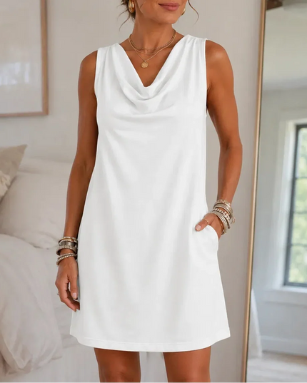 Women's Cowl Neck Sleeveless Shift Mini Summer Dress