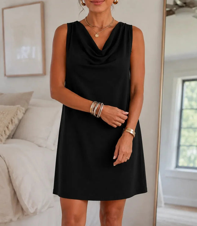 Women's Cowl Neck Sleeveless Shift Mini Summer Dress