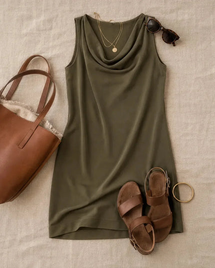 Women's Cowl Neck Sleeveless Shift Mini Summer Dress