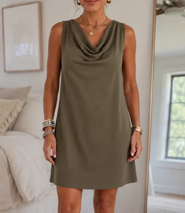 Women's Cowl Neck Sleeveless Shift Mini Summer Dress