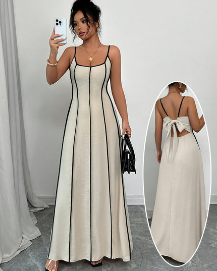 Women's Cream Satin V-Neck Wedding Guest Maxi Dress