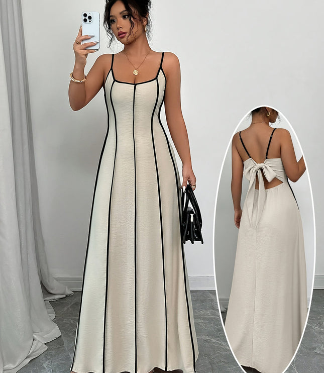 Women's Cream Satin V-Neck Wedding Guest Maxi Dress