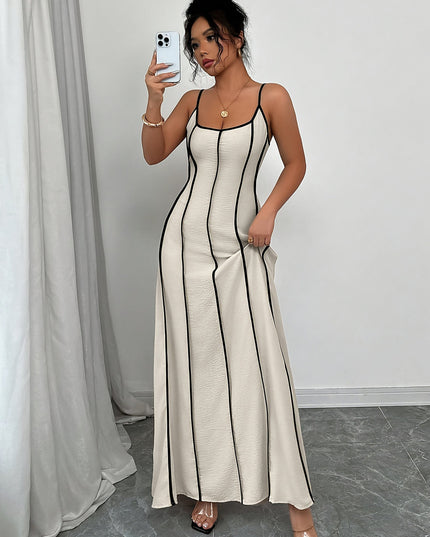 Women's Cream Satin V-Neck Wedding Guest Maxi Dress