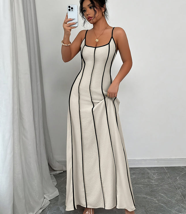 Women's Cream Satin V-Neck Wedding Guest Maxi Dress