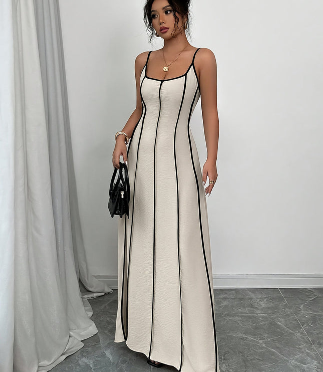 Women's Cream Satin V-Neck Wedding Guest Maxi Dress