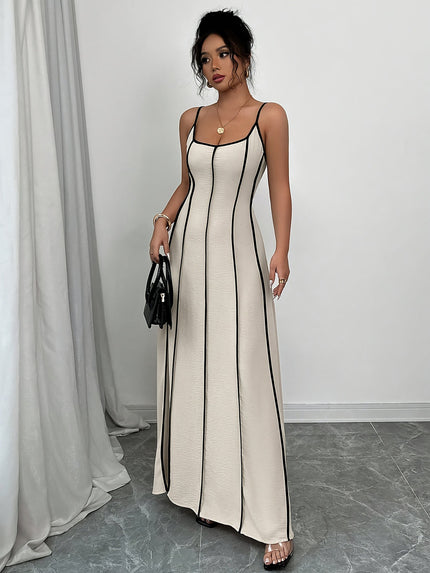 Women's Cream Satin V-Neck Wedding Guest Maxi Dress