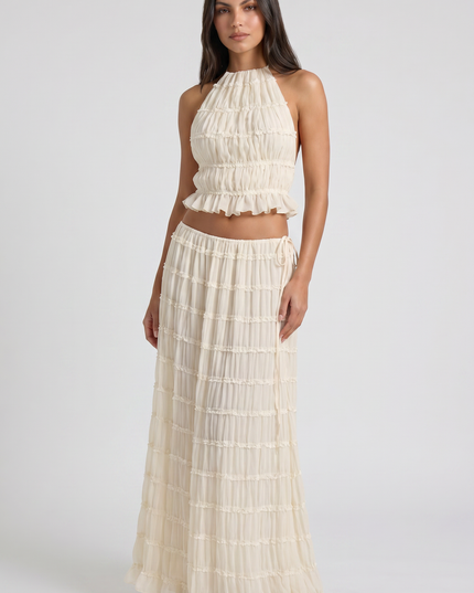 Women's Cream Two Piece Co-ord Maxi Skirt Set