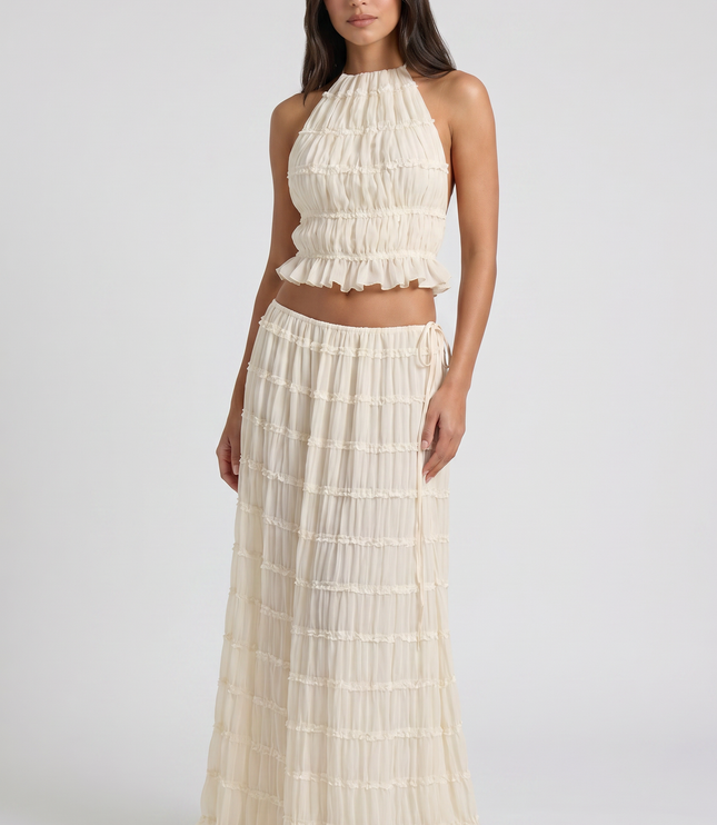 Women's Cream Two Piece Co-ord Maxi Skirt Set