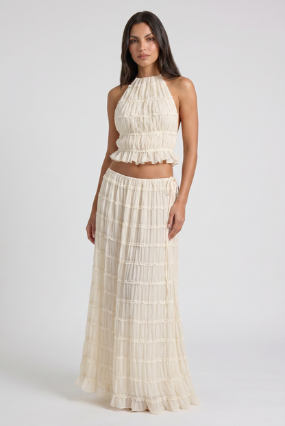 Women's Cream Two Piece Co-ord Maxi Skirt Set