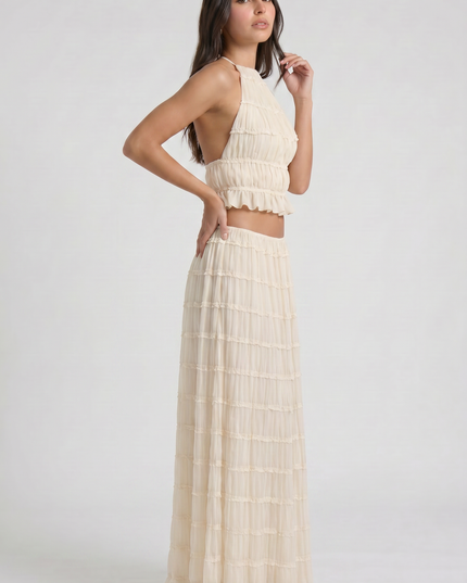 Women's Cream Two Piece Co-ord Maxi Skirt Set