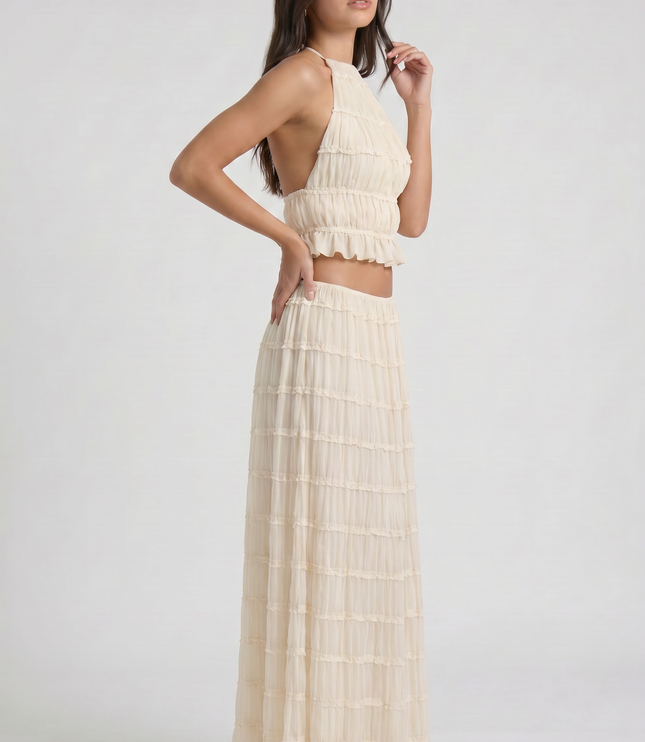 Women's Cream Two Piece Co-ord Maxi Skirt Set
