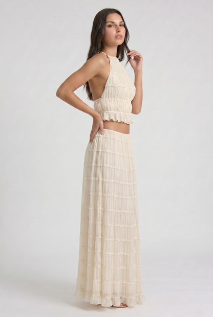 Women's Cream Two Piece Co-ord Maxi Skirt Set