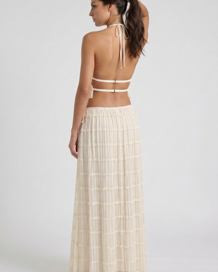 Women's Cream Two Piece Co-ord Maxi Skirt Set