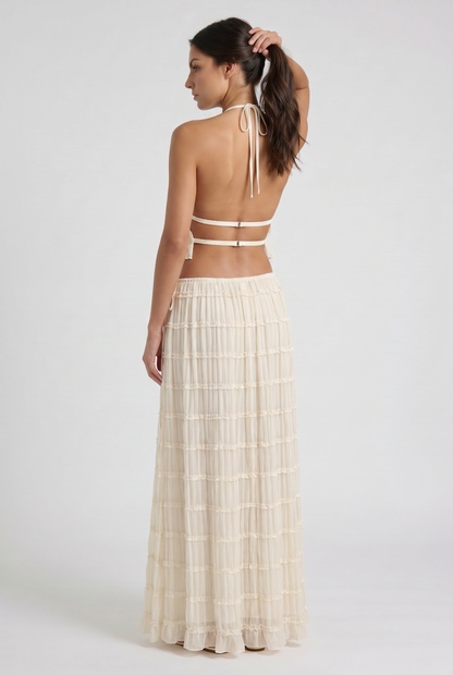 Women's Cream Two Piece Co-ord Maxi Skirt Set
