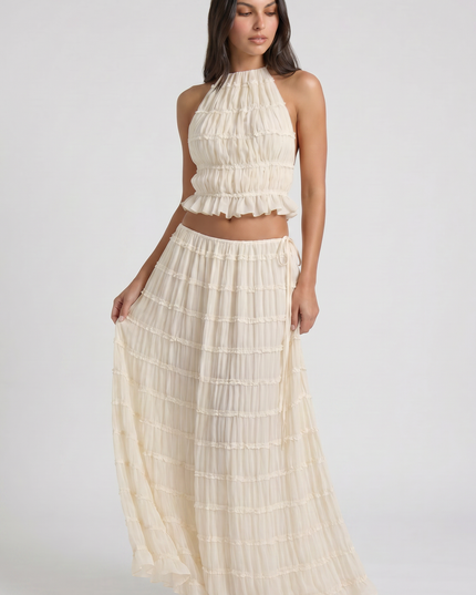 Women's Cream Two Piece Co-ord Maxi Skirt Set