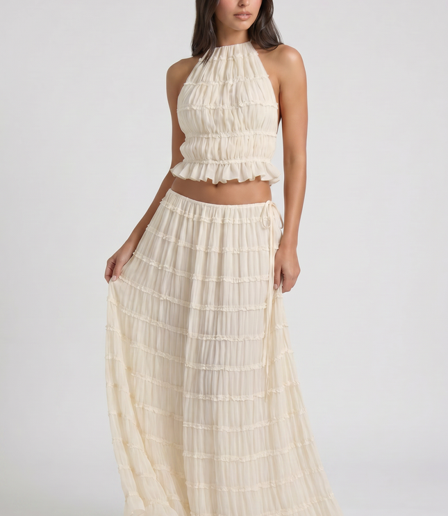 Women's Cream Two Piece Co-ord Maxi Skirt Set