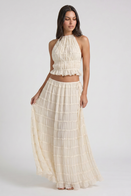 Women's Cream Two Piece Co-ord Maxi Skirt Set