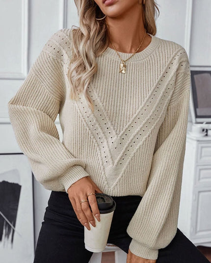 Women's Crew Neck Textured Knit Balloon Sleeve Sweater