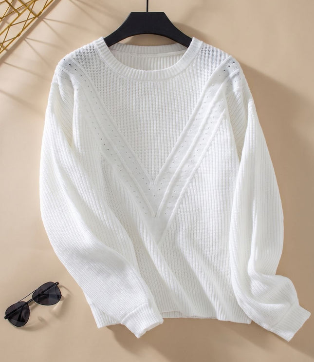 Women's Crew Neck Textured Knit Balloon Sleeve Sweater