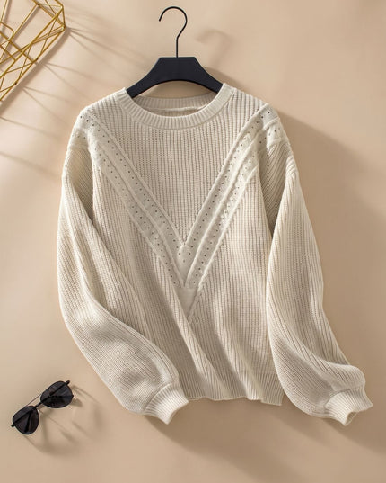 Women's Crew Neck Textured Knit Balloon Sleeve Sweater