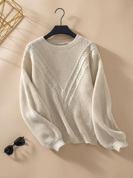 Women's Crew Neck Textured Knit Balloon Sleeve Sweater